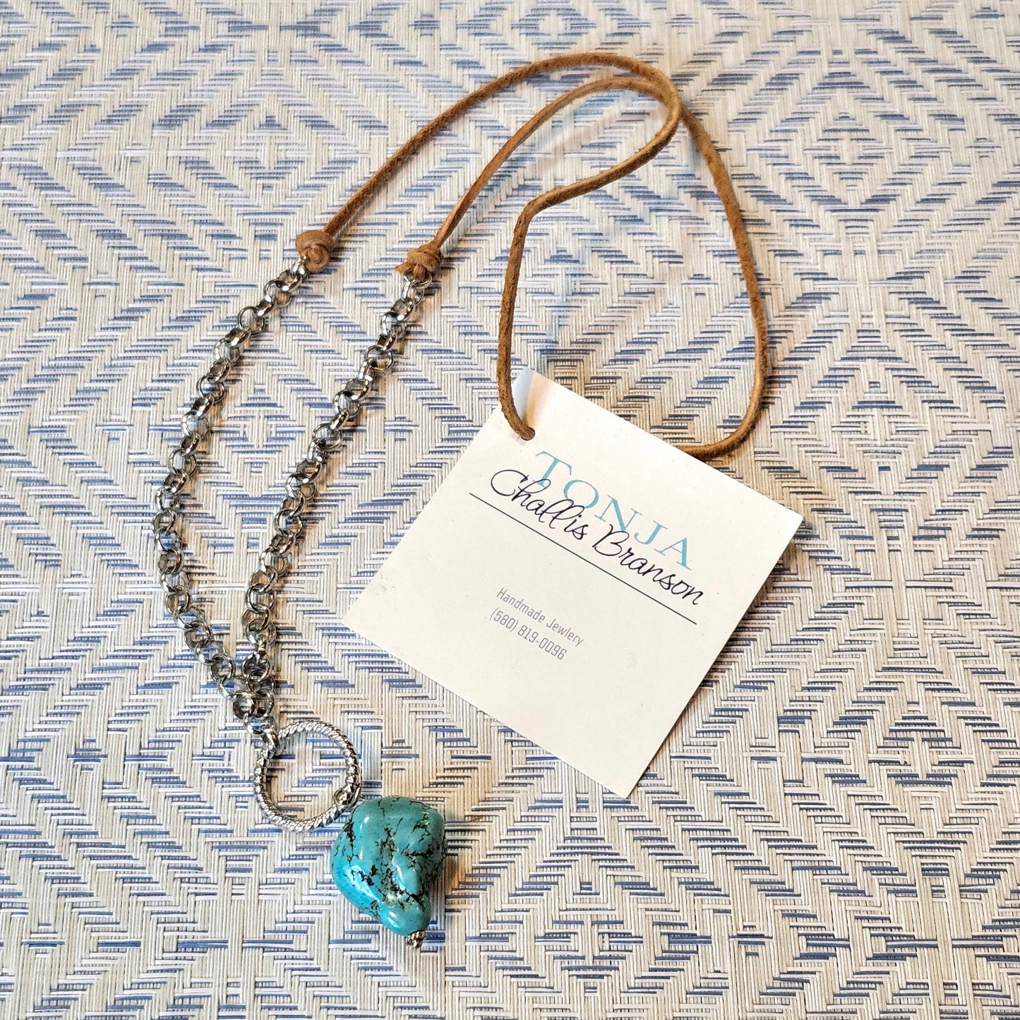Leather Chain Necklace with Turquoise drop