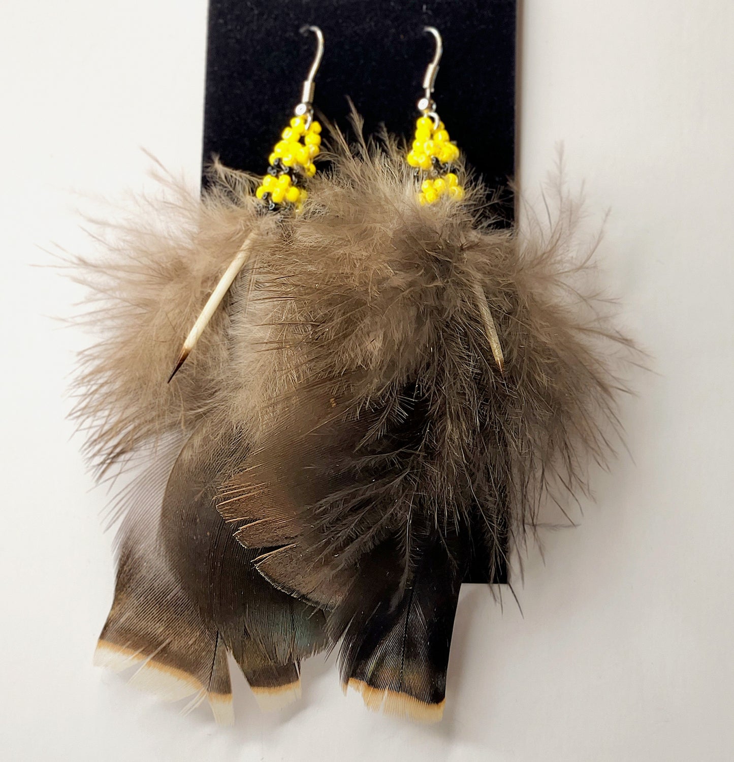 Beaded Turkey Feather Earrings