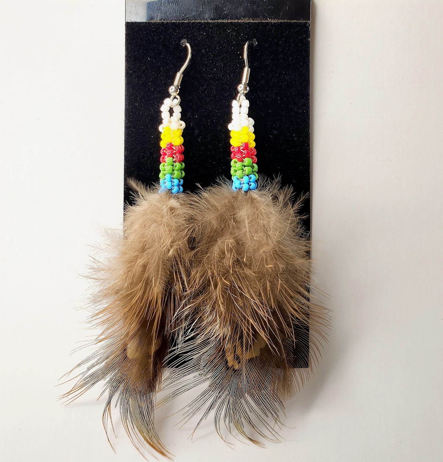 Beaded Turkey Feather Earrings