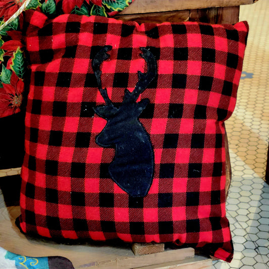 Buffalo Plaid Deer Pillow