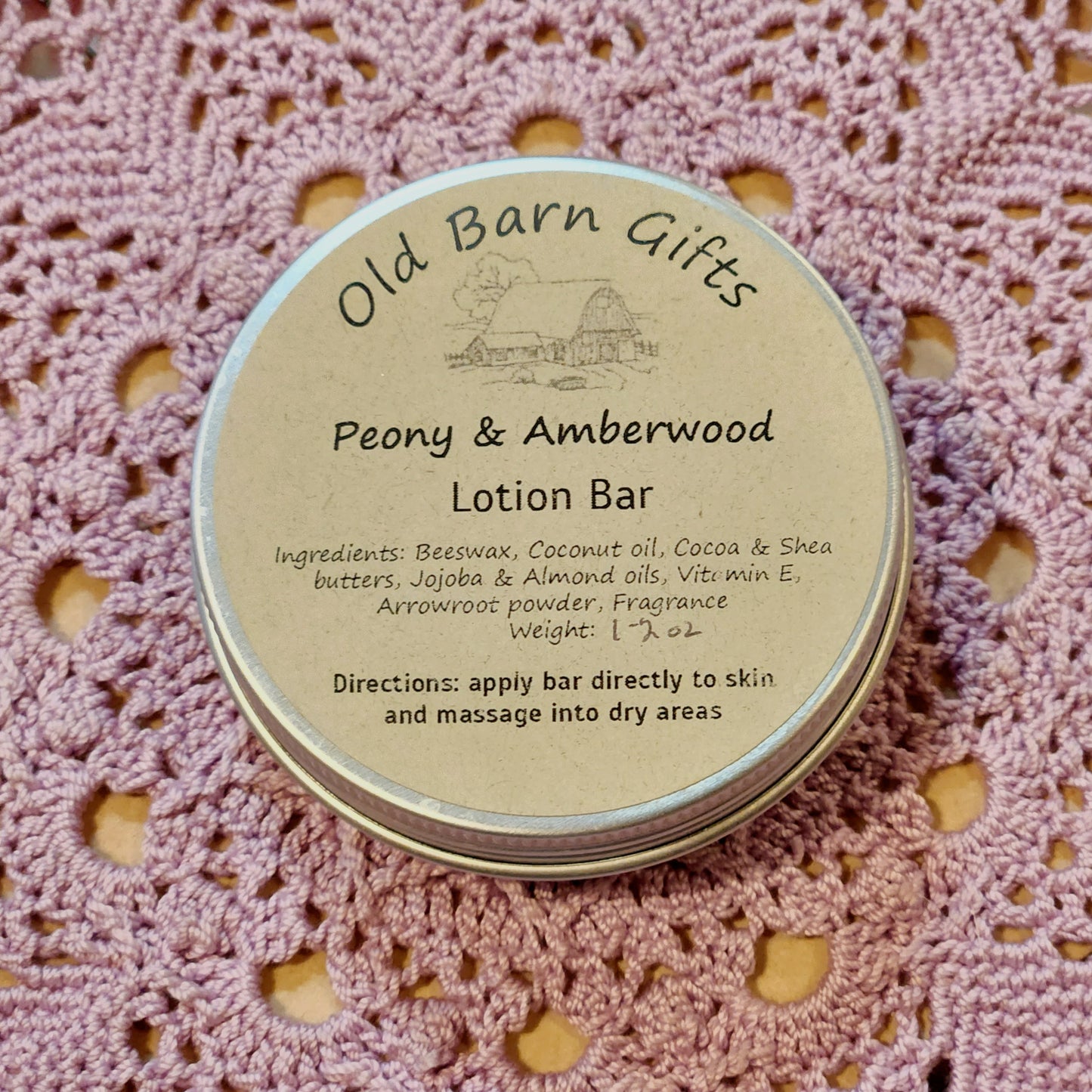 Old Barn Gifts - Homemade Circular Lotion Bar - Peony & Amberwood