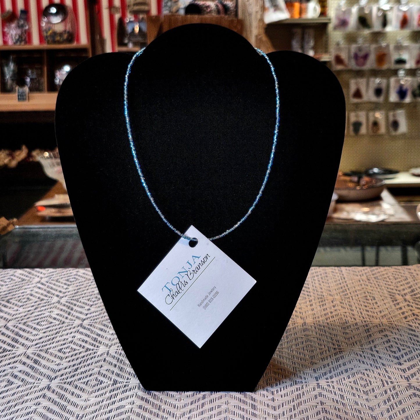 Beaded Necklace - Blue & Silver seed beads
