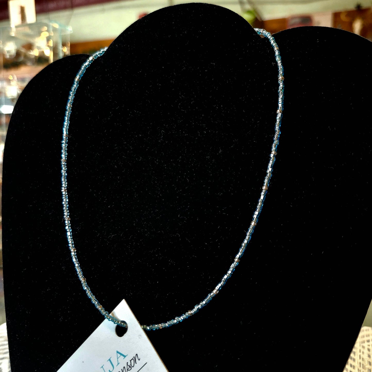 Beaded Necklace - Blue & Silver seed beads