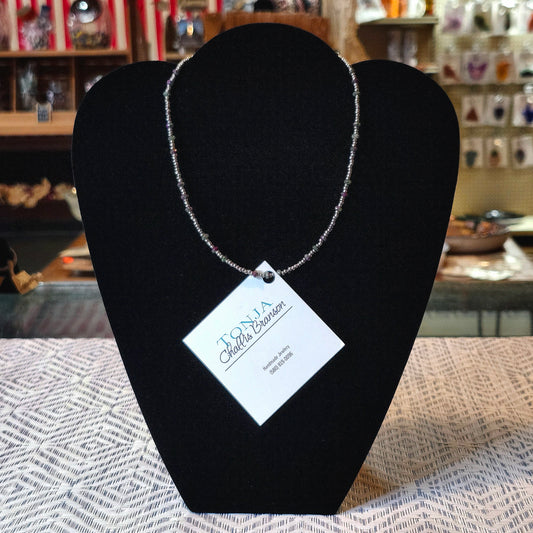 Beaded Necklace - Morganite & Silver Seed Beads