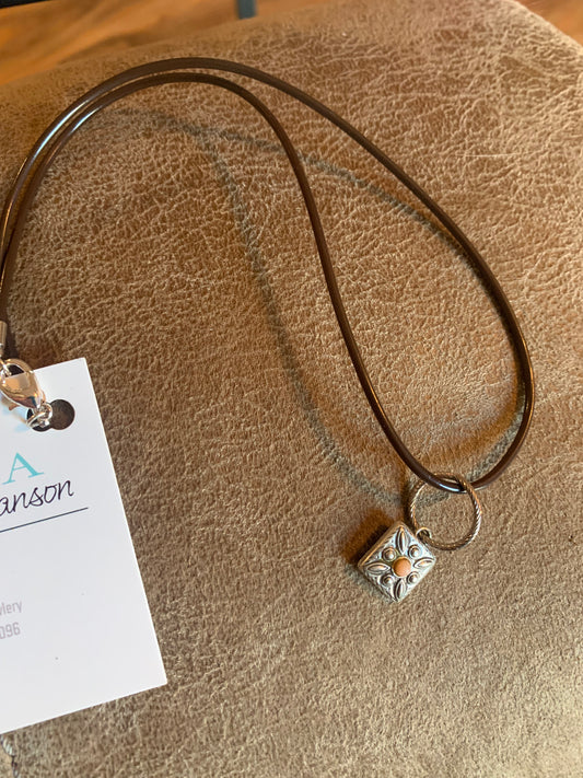 Leather Necklace w/Square Peace Stone