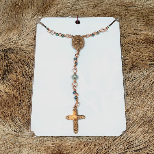 Handcrafted 18" Copper Glass Pewter Rosary