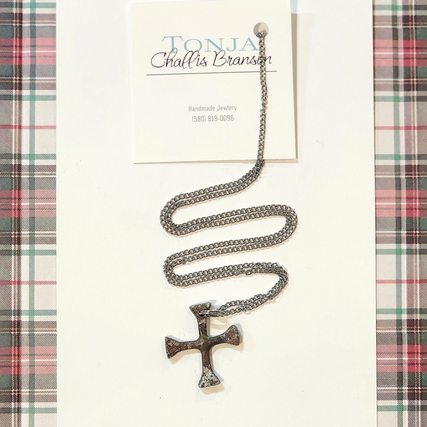 Rustic Horseshoe Cross on Chain 23"