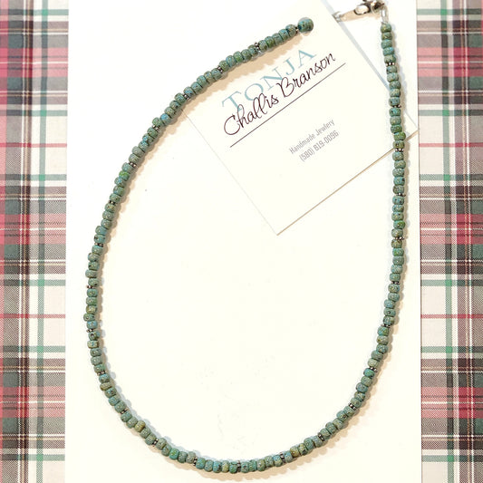Turquoise Color Beaded Necklace 18"