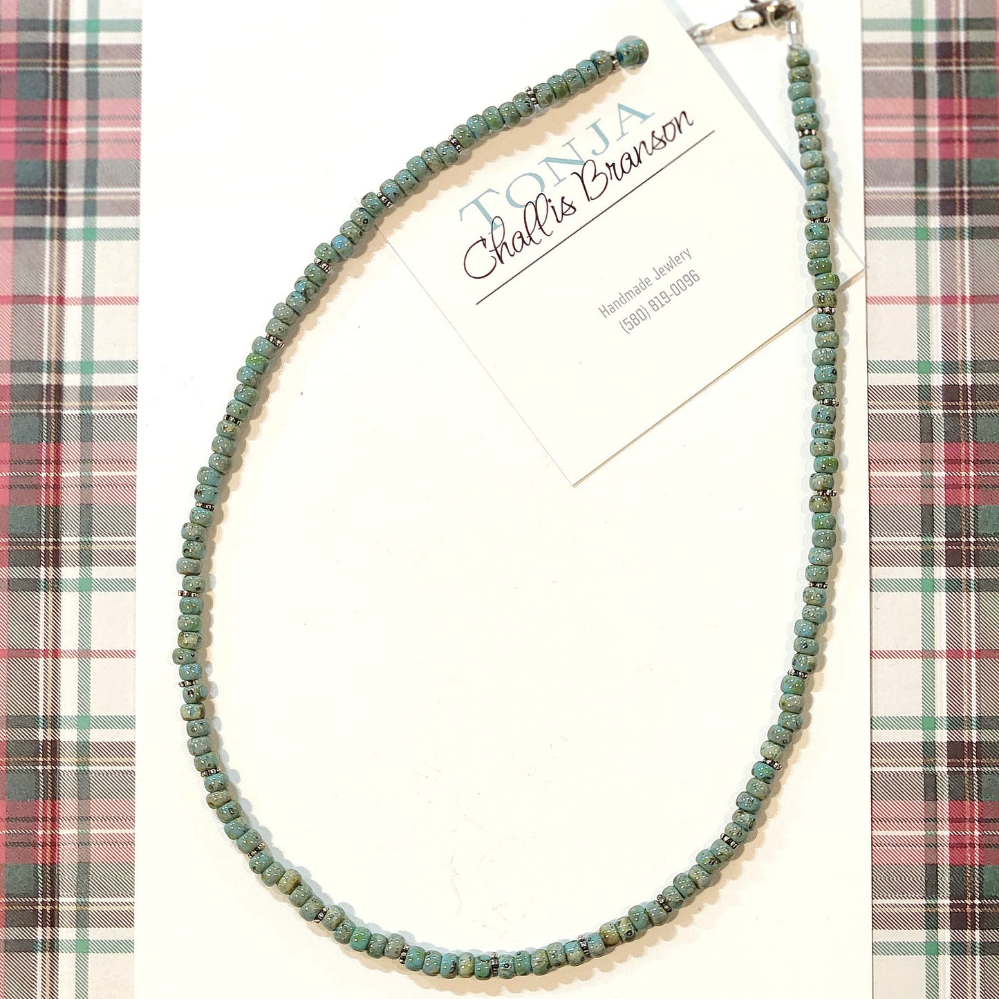 Turquoise Color Beaded Necklace 18"