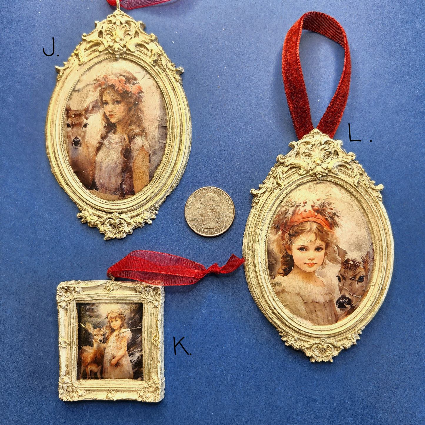 Variety of Small Vintage Framed Ornaments