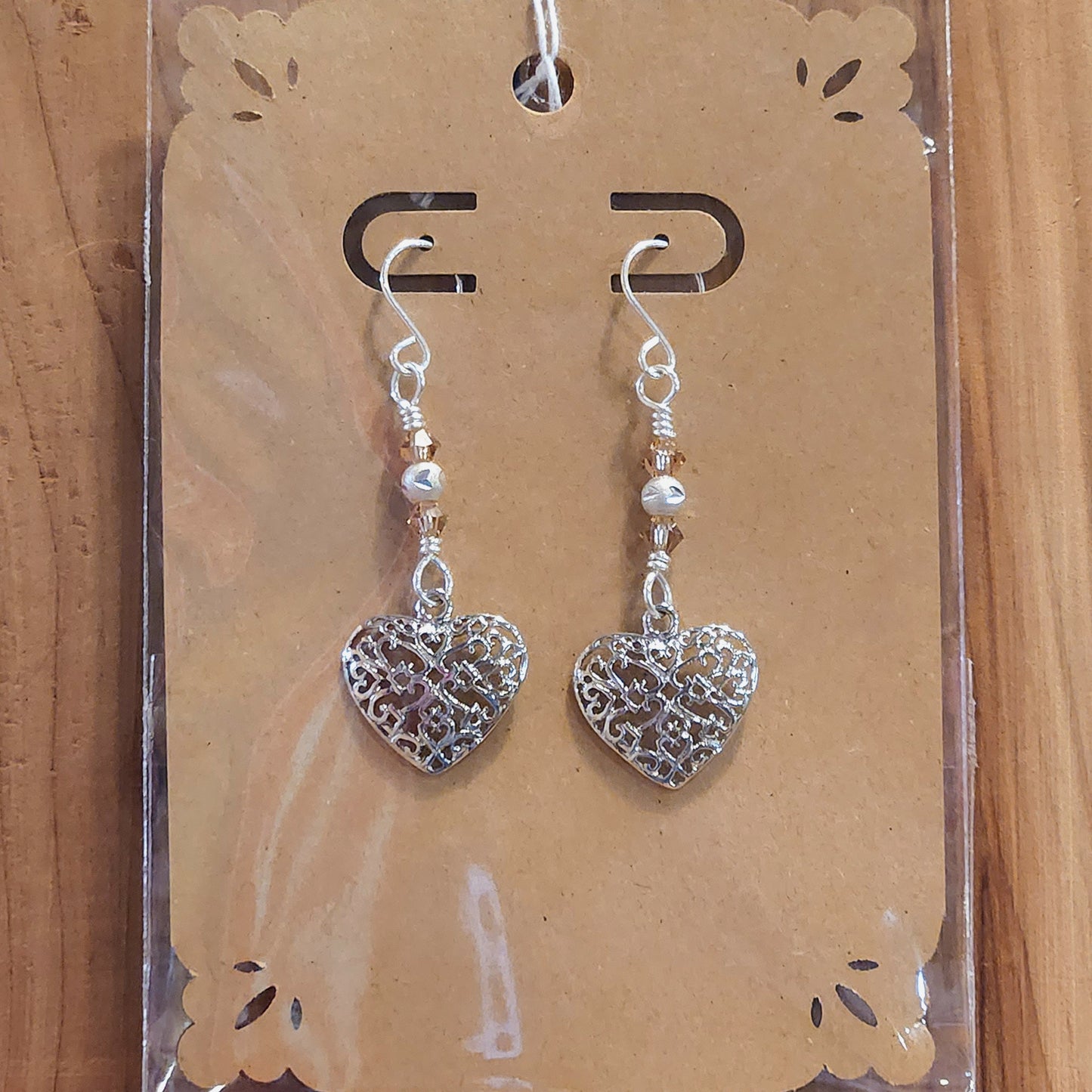 Light Colorado Topaz Swarovski Crystals SS Beaded Platinum Heart Earrings