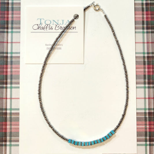 Turquoise and Hemitite Squares paired with Vintage Silver Beads