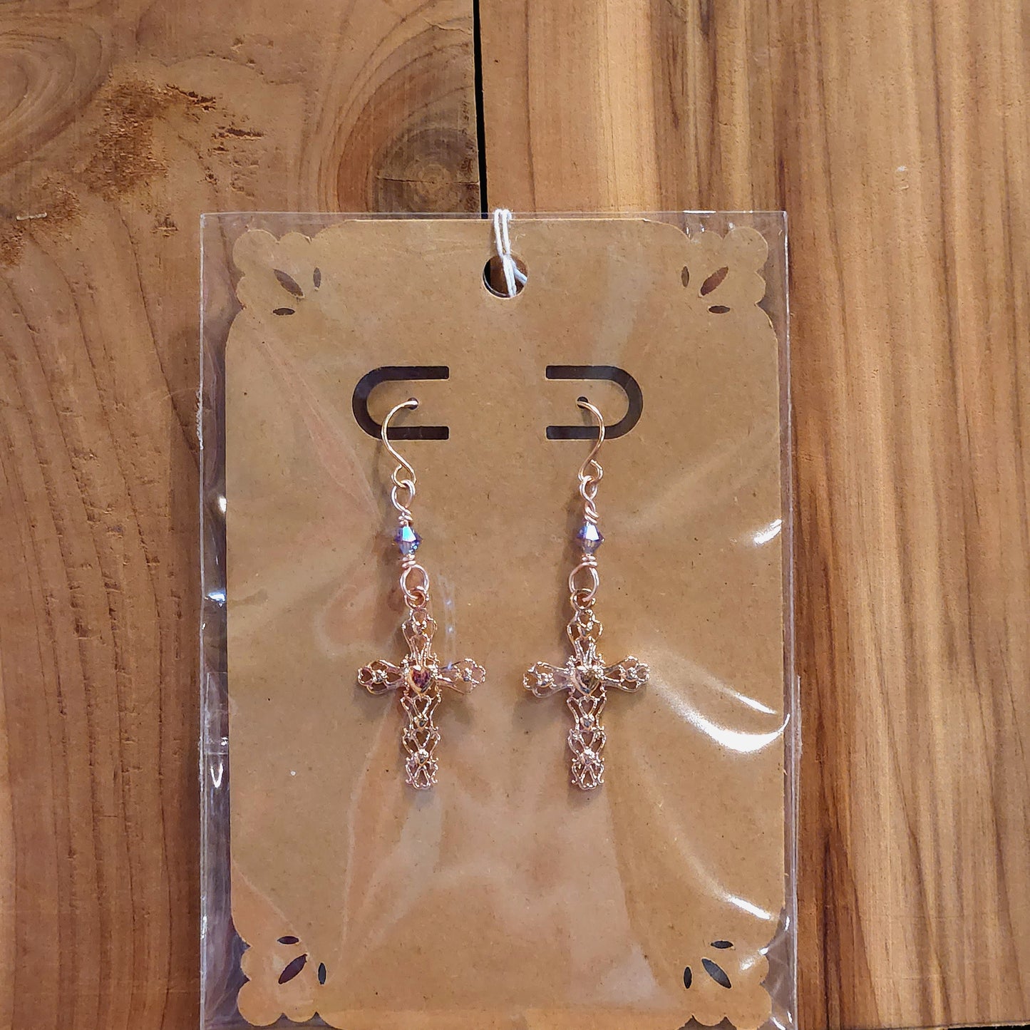 Smoked Topaz Swarovski Crystals / Rose Gold Cross Earrings