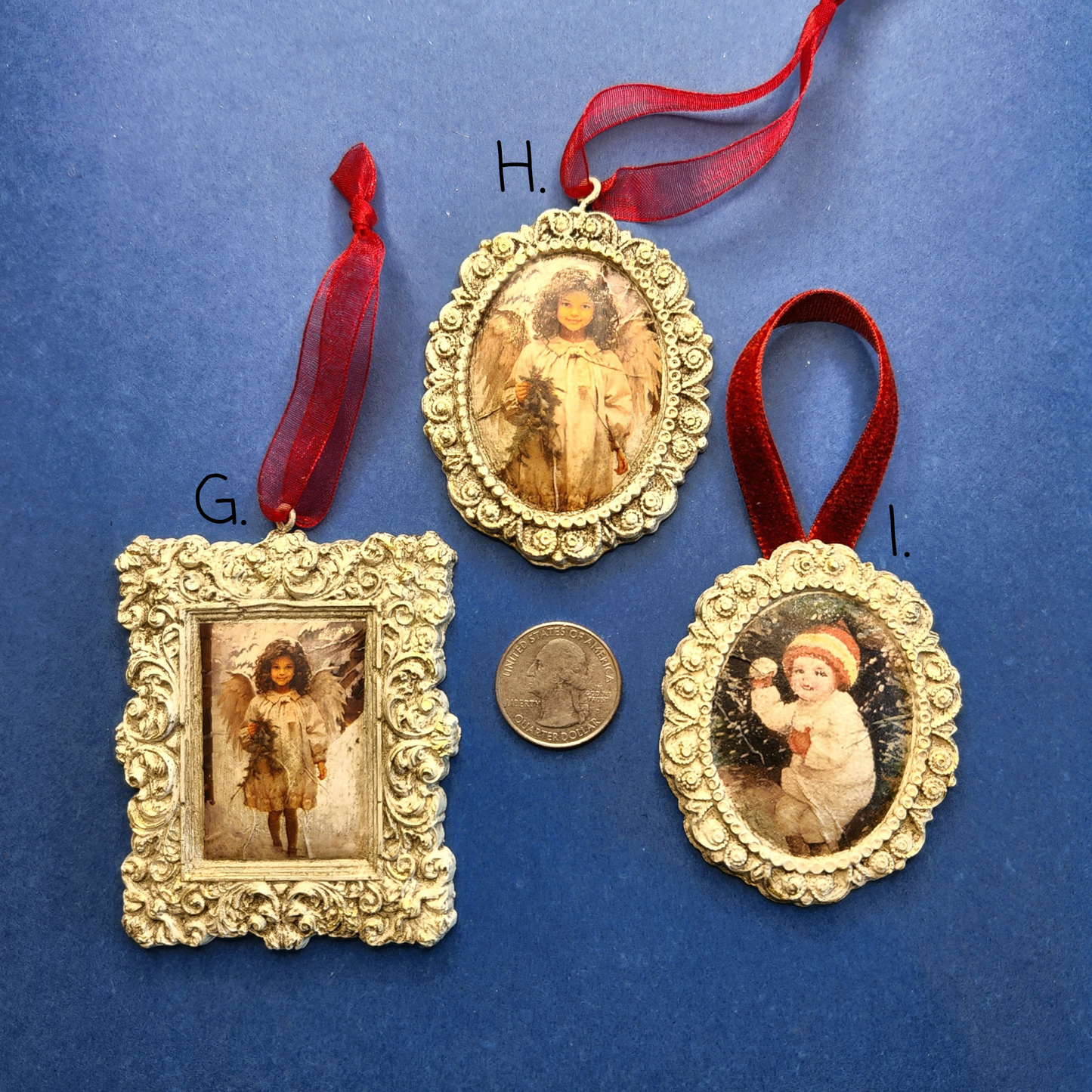 Variety of Small Vintage Framed Ornaments