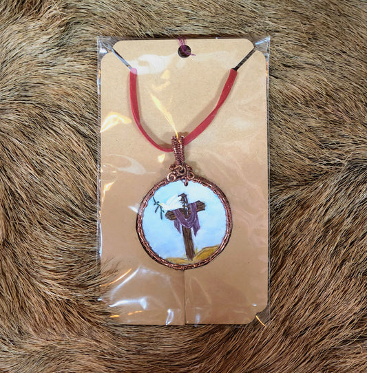 Hand Painted Cross & Dove 20" Necklace