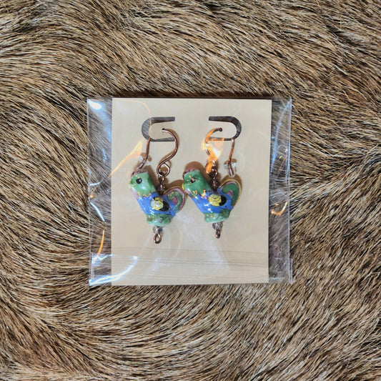 Green Rooster Earrings
