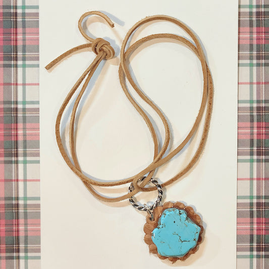 Turquoise Slab on Leather Concho Necklace