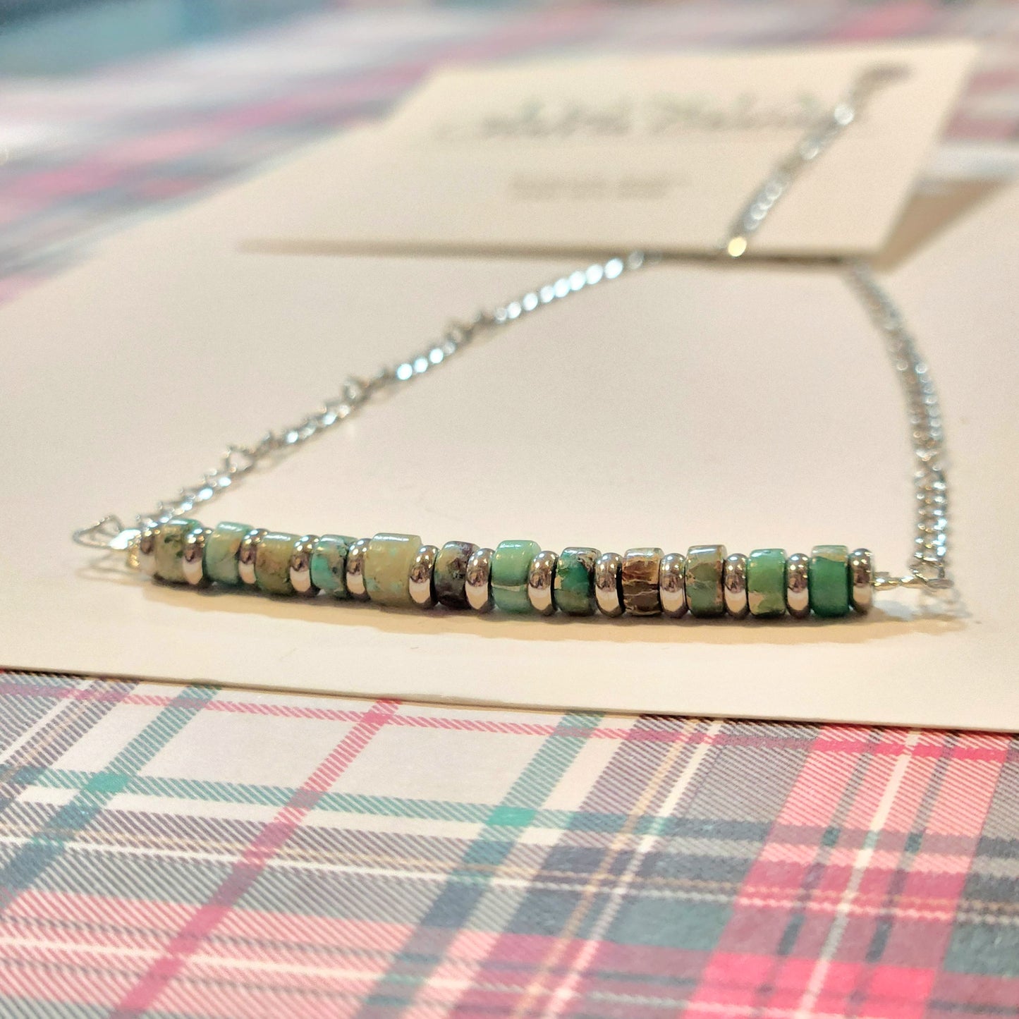 Rondelle Turquoise with Sterling Silver spacers on Sterling Chain