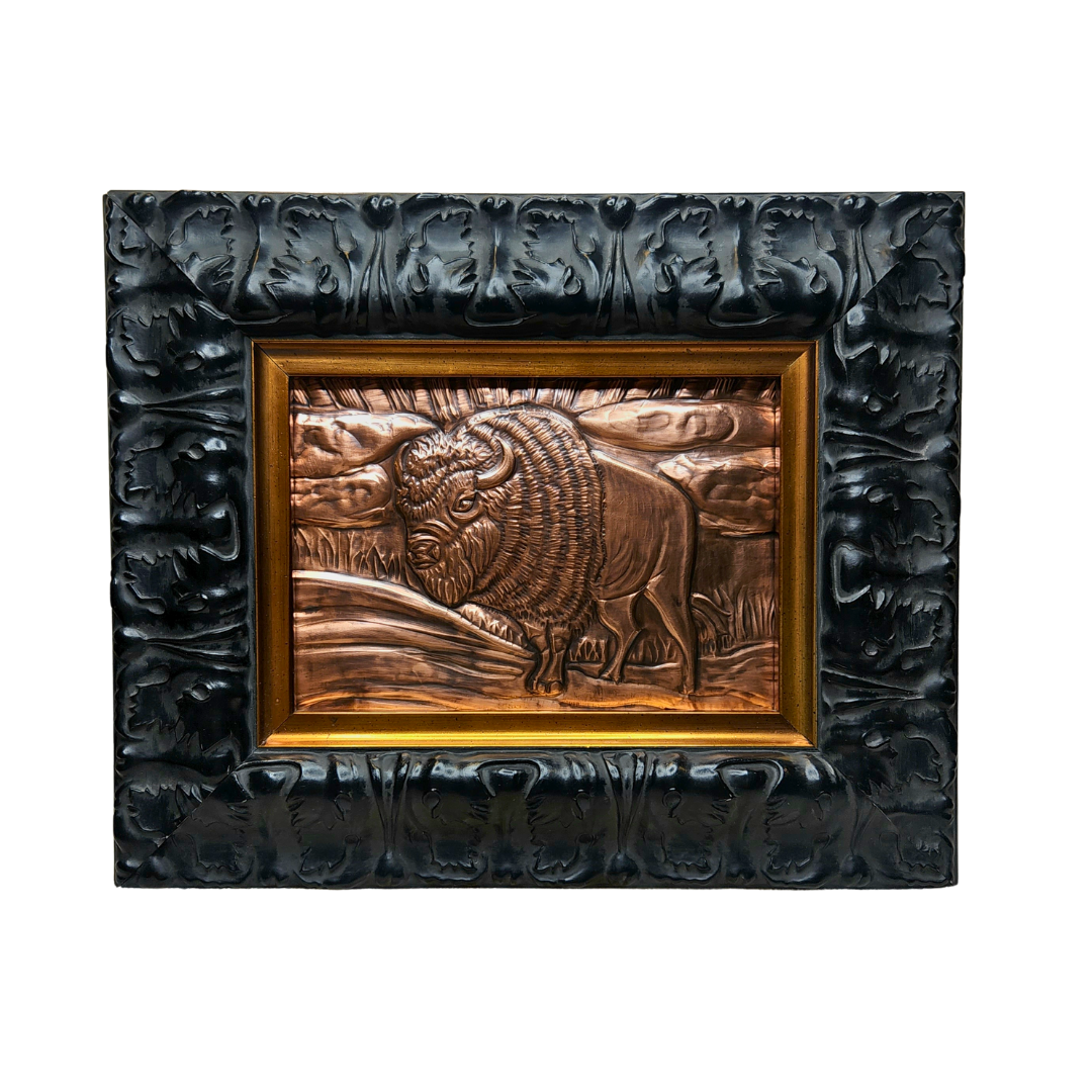 Hand Embossed Copper Buffalo BlackFrame