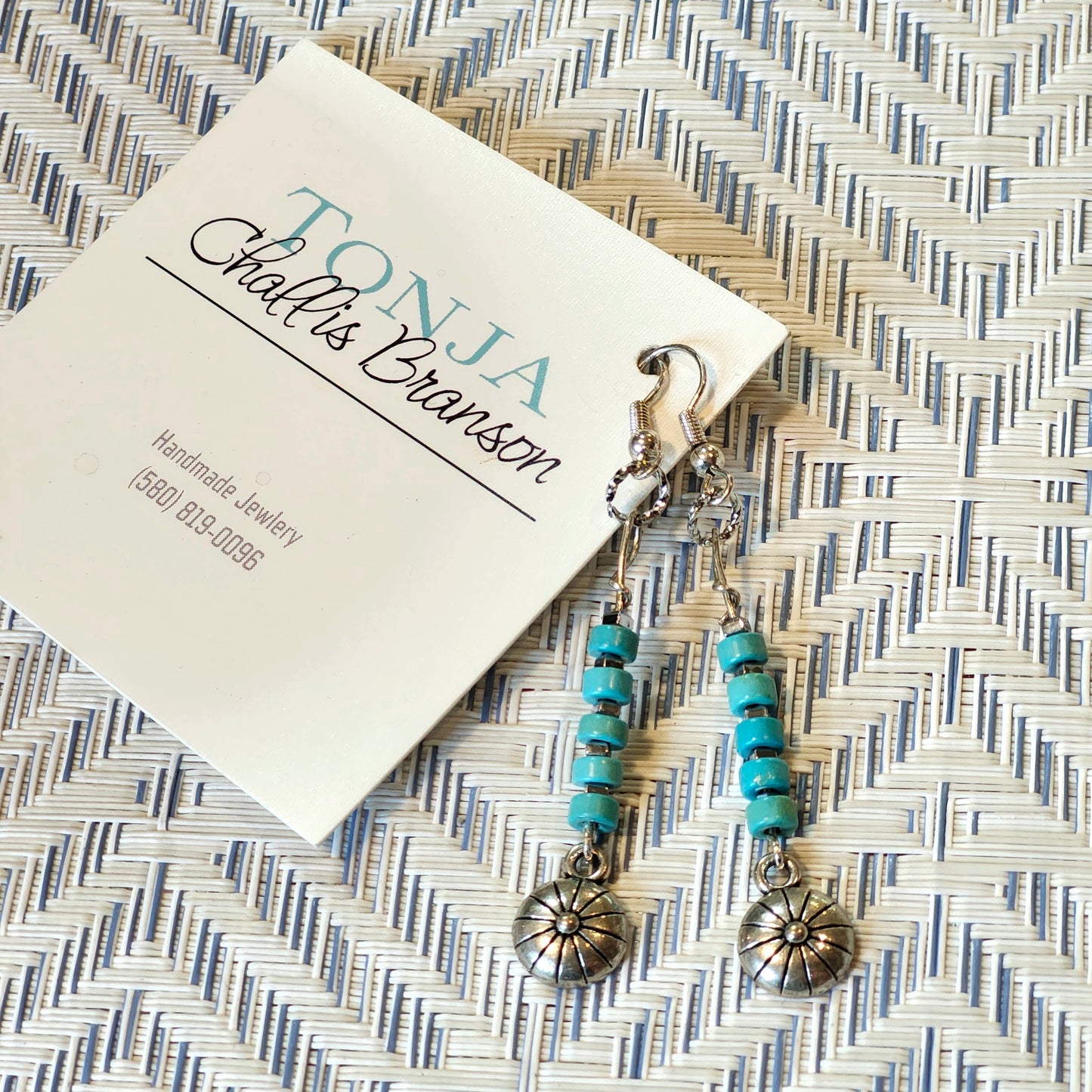 Silver French Hook Earrings w/Turquoise Beads & Token