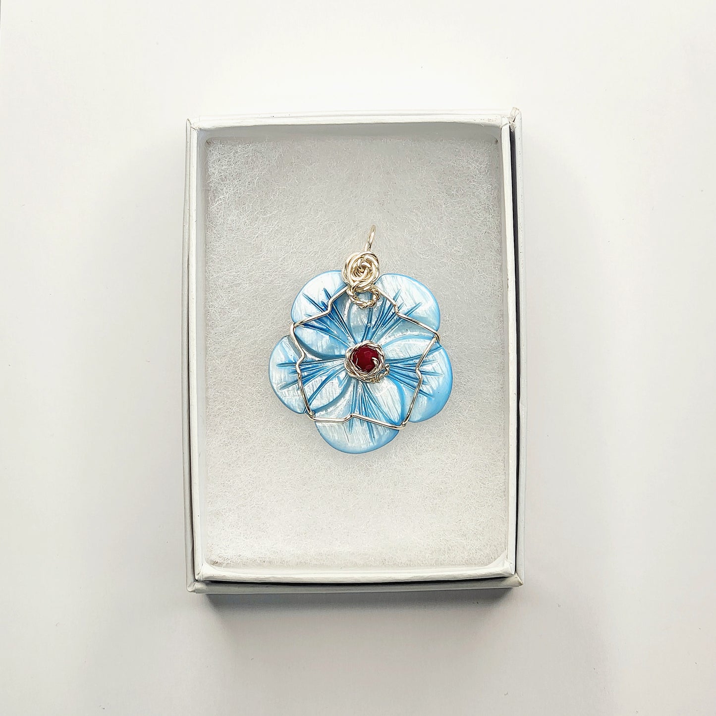 Blue Mother of Pearl Wired Flower Pendant