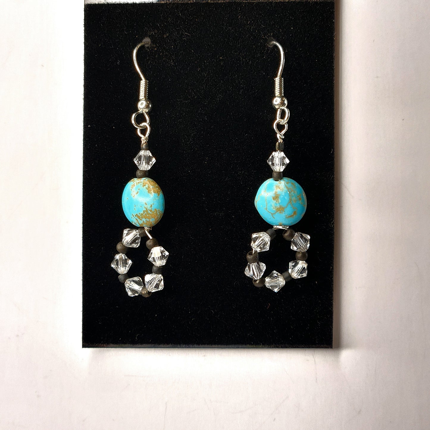 Turquoise & Clear Gem Flower Earrings