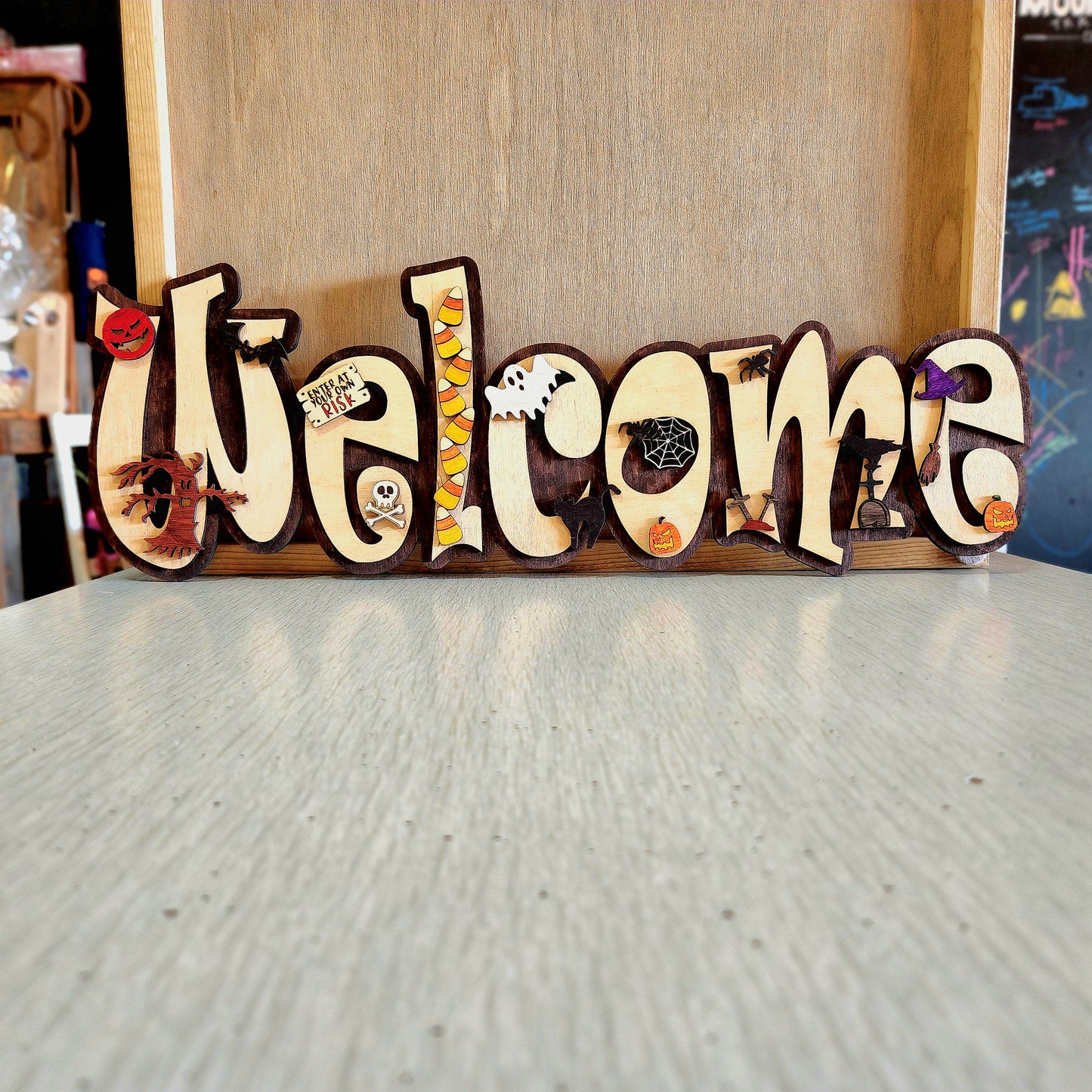 Halloween Style Wooden Welcome Sign