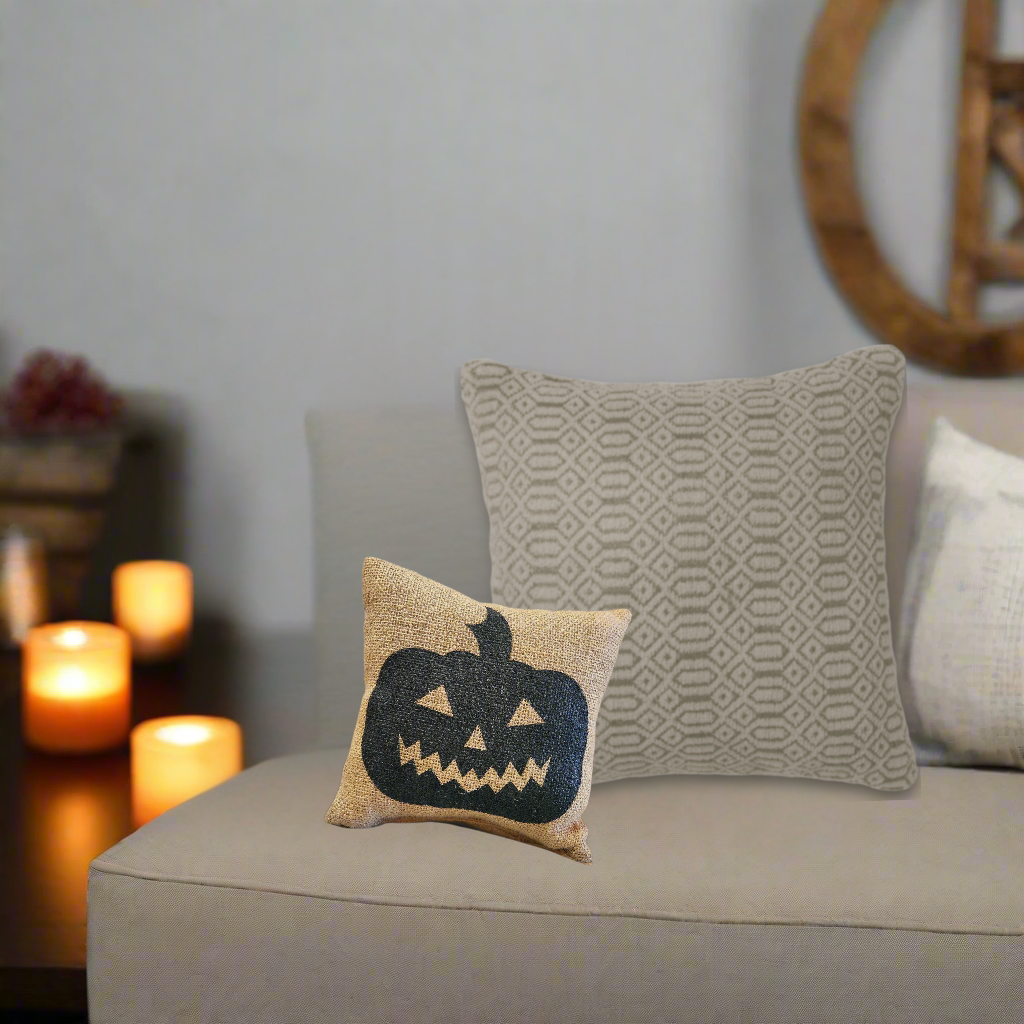 Burlap Jack-O-Lantern Pillow