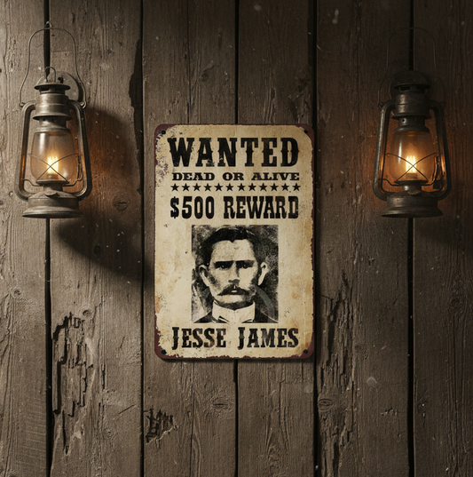 Jesse James Wanted Poster- Tin