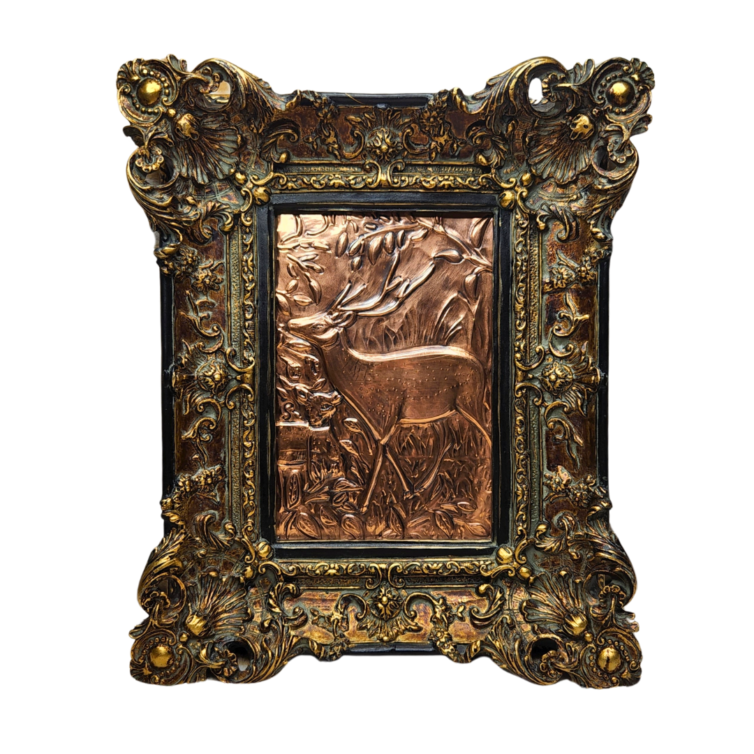 Hand Embossed Copper Axis Deer in Frame