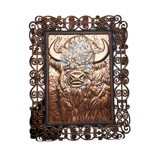 Hand Embossed Copper Buffalo in Frame