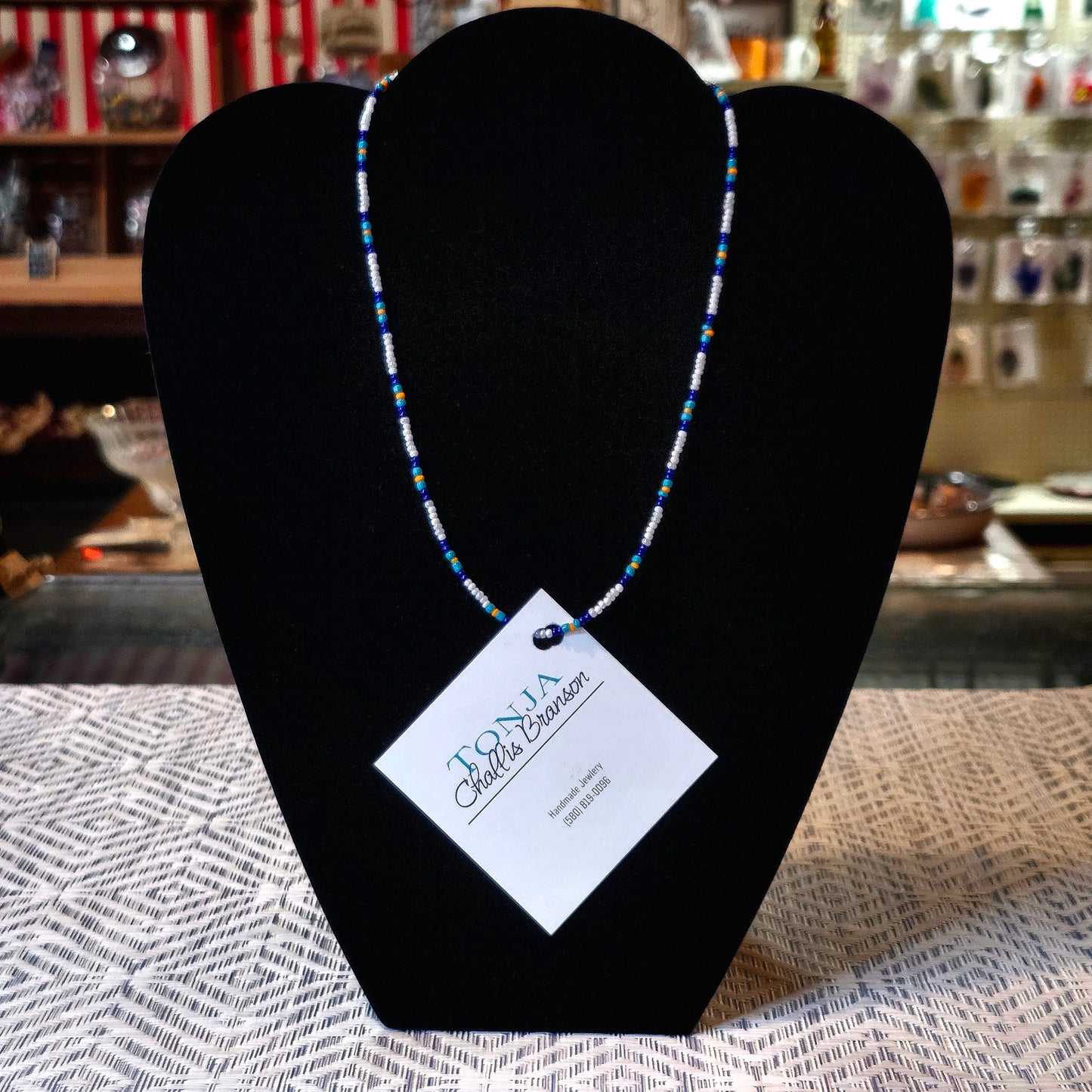 Beaded Necklace - Blue & White