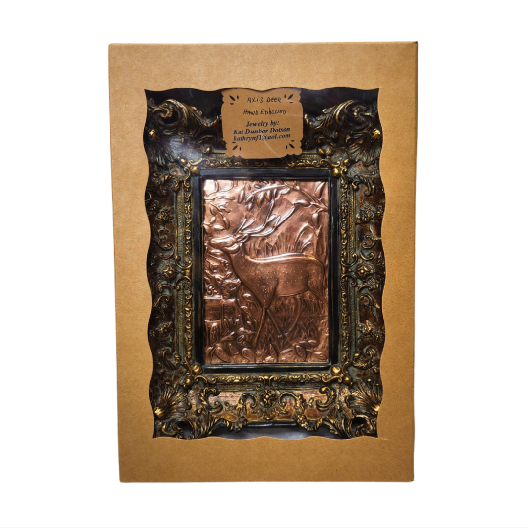 Hand Embossed Copper Axis Deer in Frame