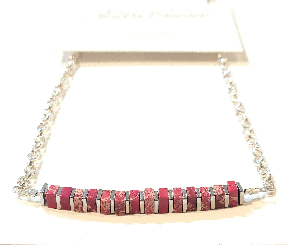 Rojo Imperial Jasper Bar Necklace 19" with extender