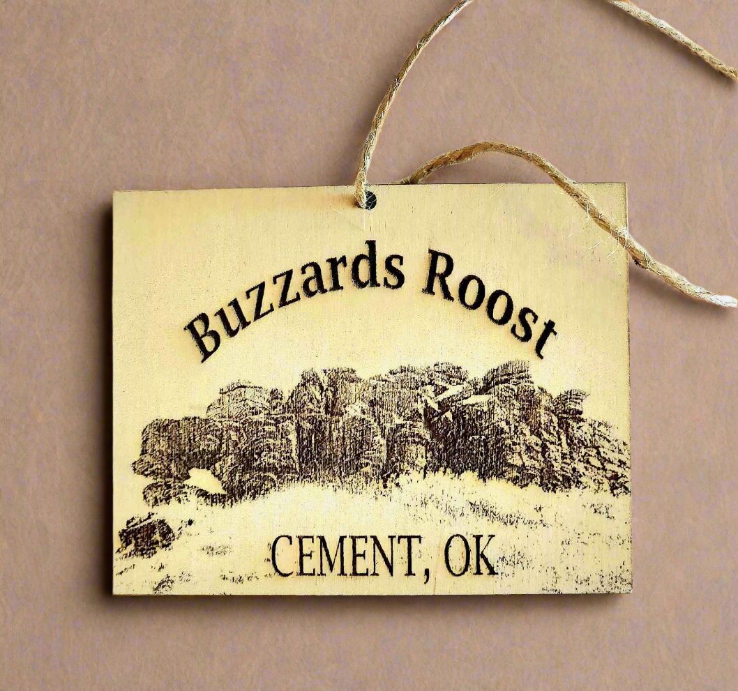 Jesse James’ Buzzards Roost- Cement, OK Wooden Ornament