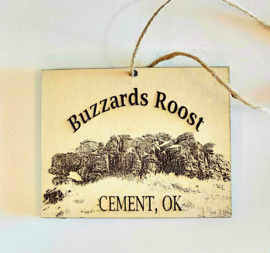 Buzzards Roost- Cement, OK Wooden Ornament