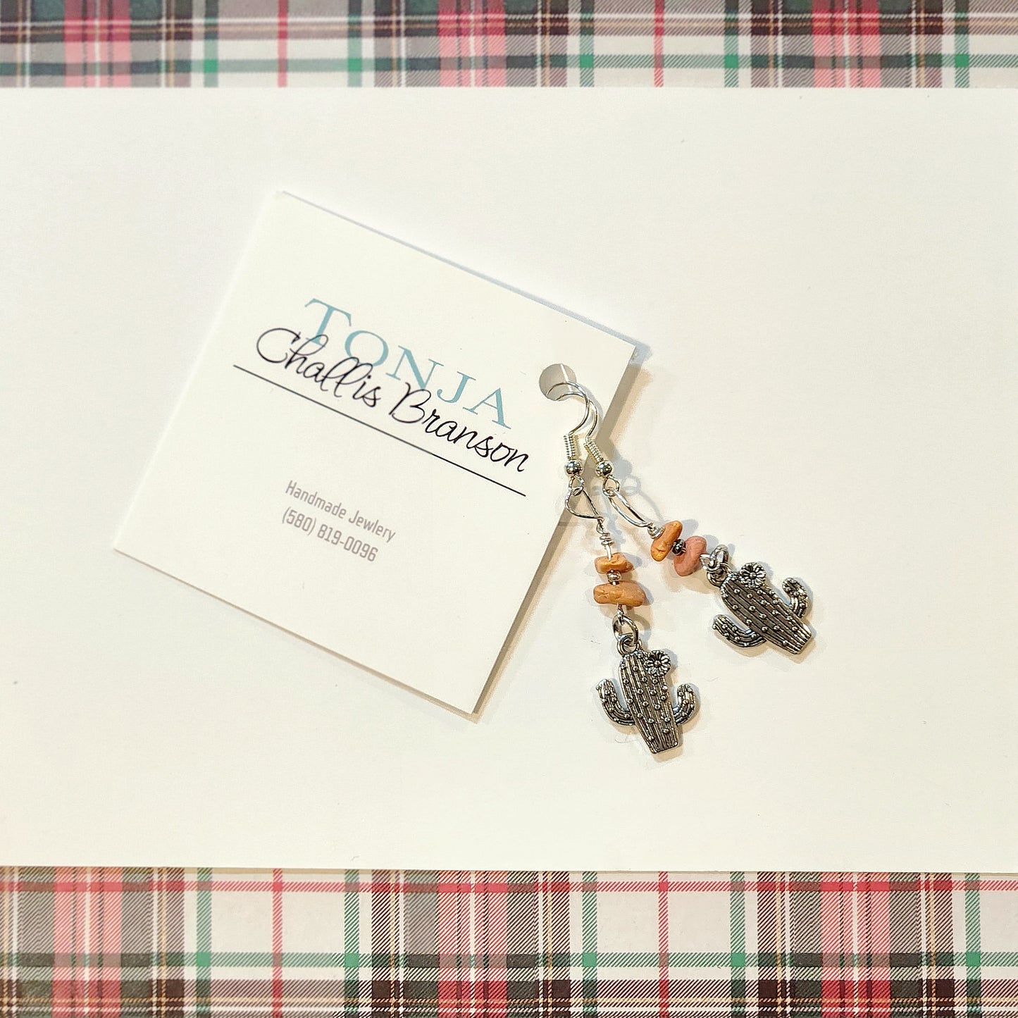 Coral Chip Cactus Earrings