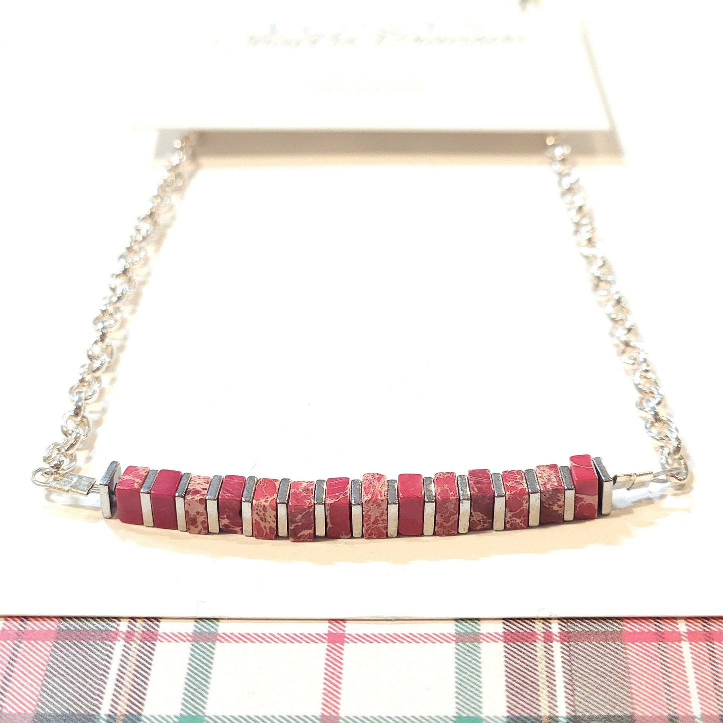 Rojo Imperial Jasper Bar Necklace 19" with extender