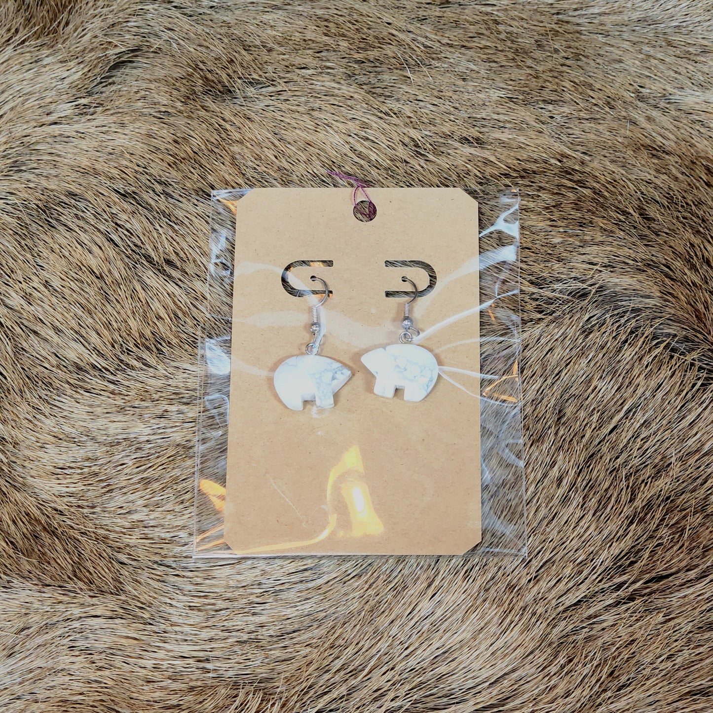 Zuni Bear White Howlite Earrings