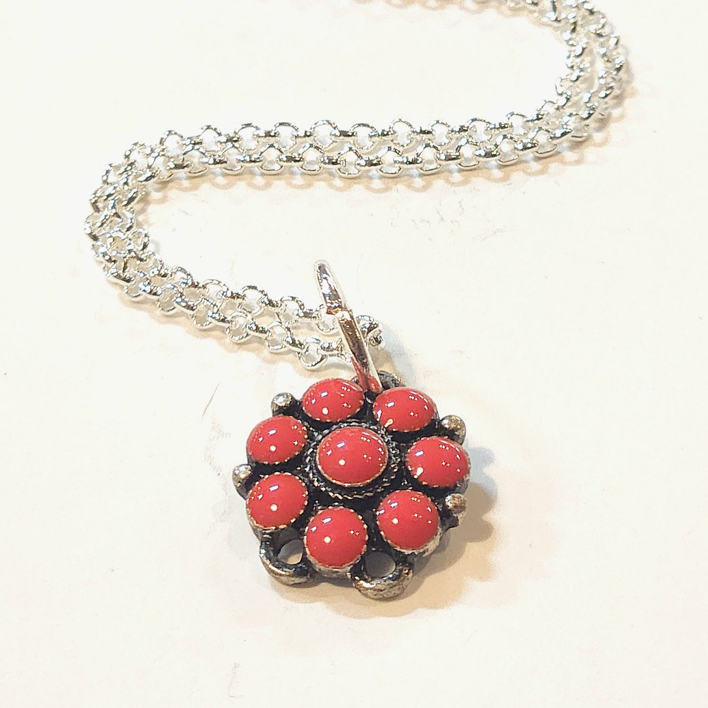 Red Stone Flower Shield Necklace 19"