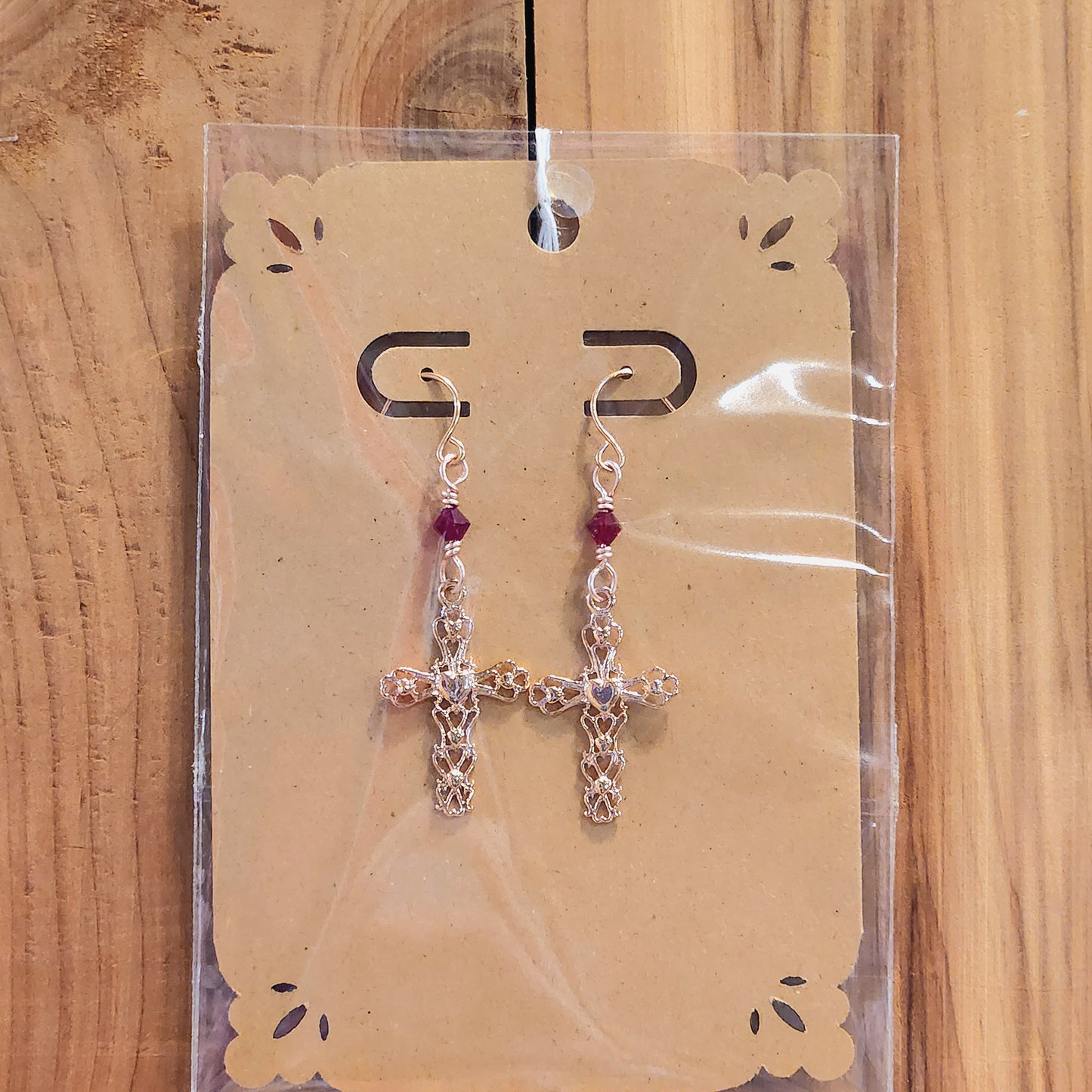 Siam Swarovski Crystals / Rose Gold Cross Earrings