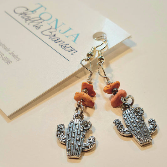 Coral Chip Cactus Earrings