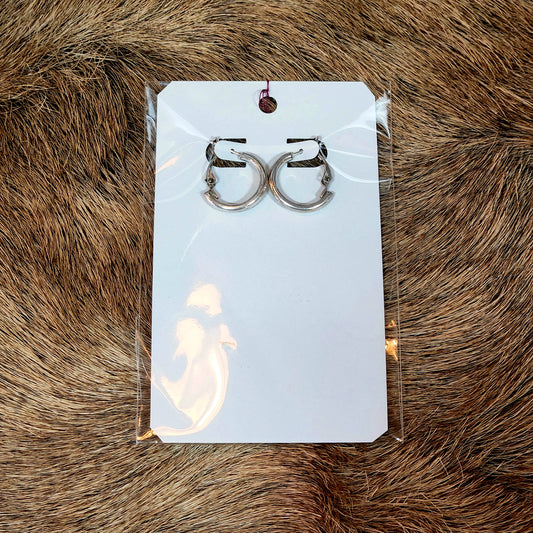 Lever-Back Earrings Silvertone Half-Hoops