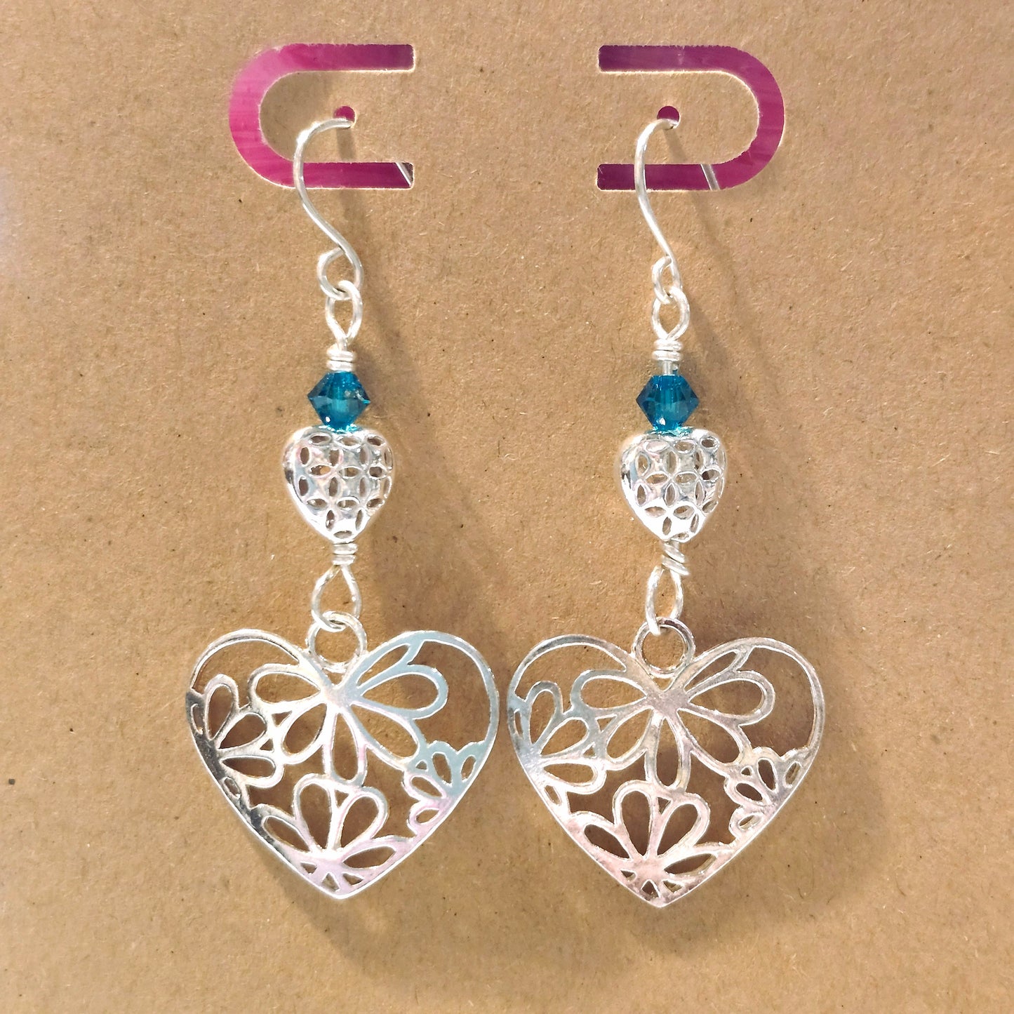 Floral Heart Earrings with Blue Zircon Swarovski Crystals