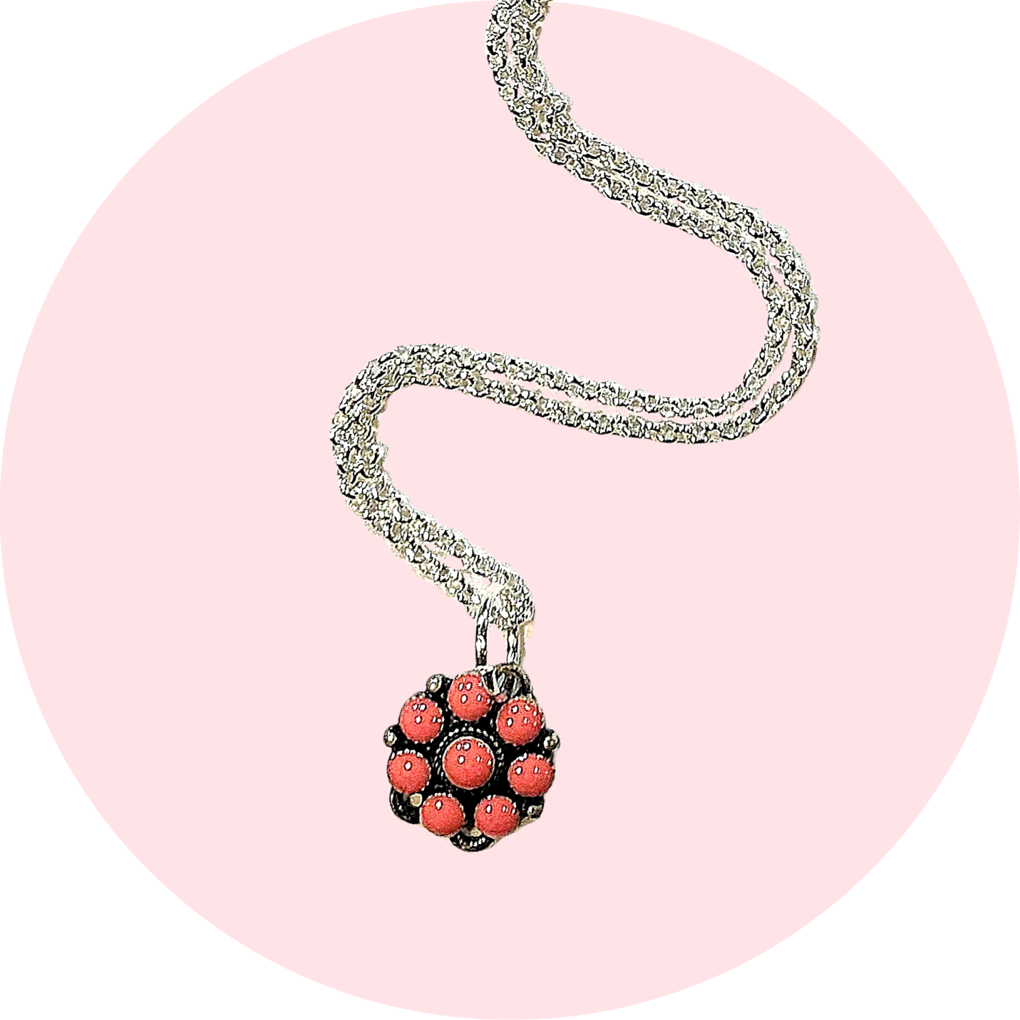 Red Stone Flower Shield Necklace 19"