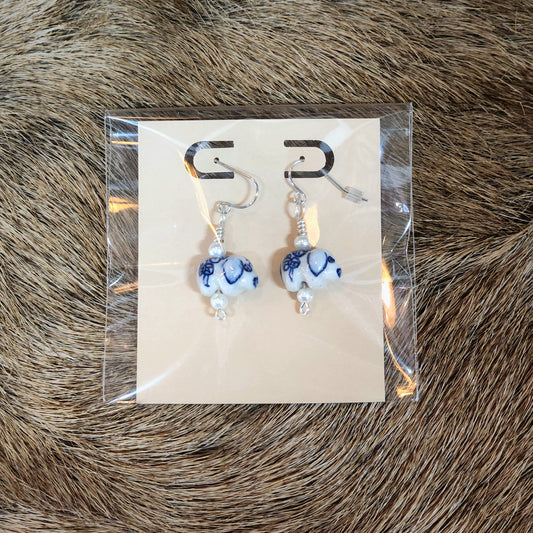 Handcrafted Blue Porcelain Pig Earrings