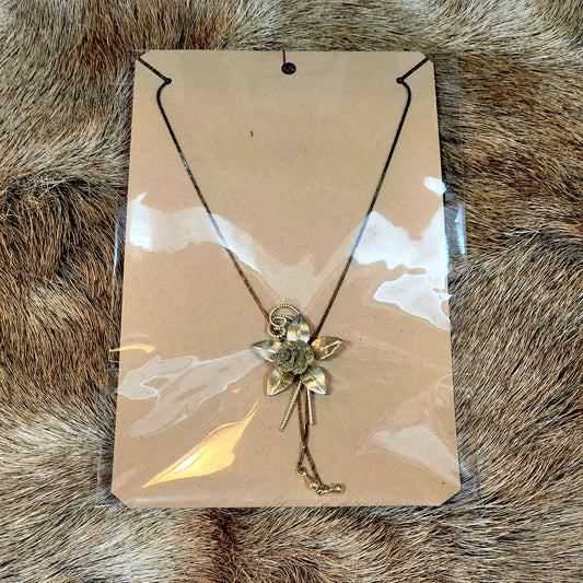 Goldtone Metal Rose Lariet Slide Necklace 24"