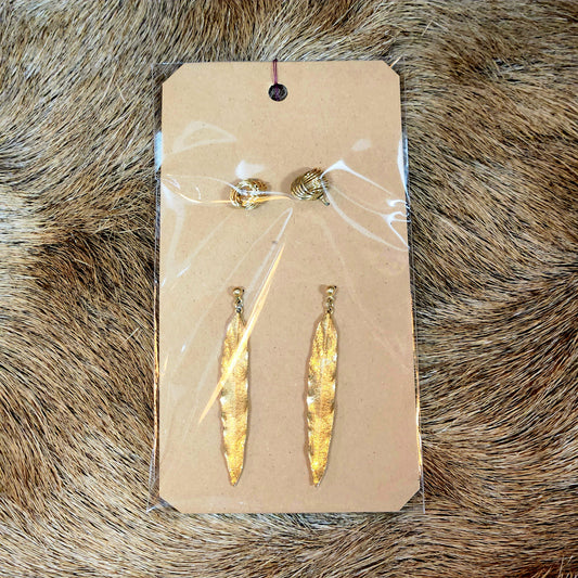 Feather & Wire Mesh Earring Studs Pre-Owned