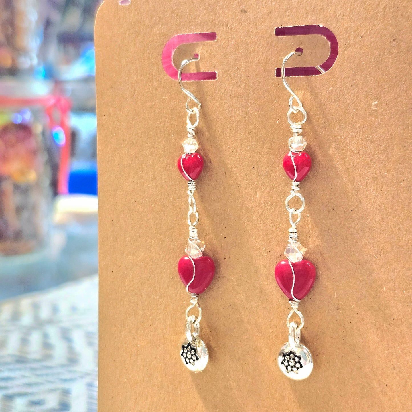 Crystal Heart Earrings with Flower Charms