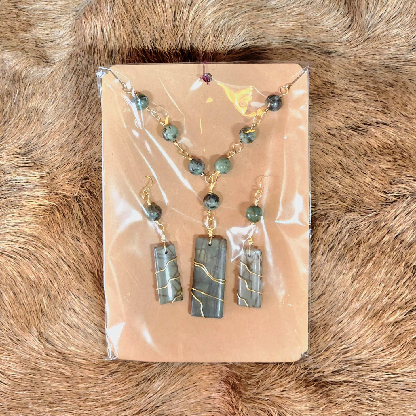 African Turquoise Set 30" Necklace & Earrings